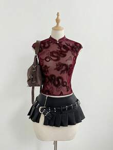 Elamini Top de camisola elegante de encaje para mujer - Burdeos - Ver 4