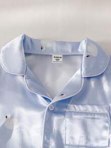 2件套 女童优雅可爱天鹅图案缎面面料休闲舒适睡衣 - 淺藍色 - 查看 3