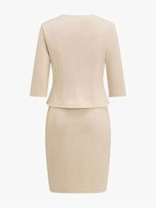 Ellevyn Women's Mesh Backless Tie-Up Elegant Romantic Sexy Date Dress, Evening Cocktail Party Dress, Wedding Guest Dress, Holiday Vacation Dress, Girls' Night Out, Clubwear, Dinner Date Outfit Sequin Dress,Women's Mesh Romantic Elegant Sequin Waist Fitted Sleeveless Mini Dress And 3/4 Sleeve Waist Jacket 2-Piece Set, Suitable For Cocktail Party, Wedding Guest Attire, Club Wear, Vacation - Apricot - View 2