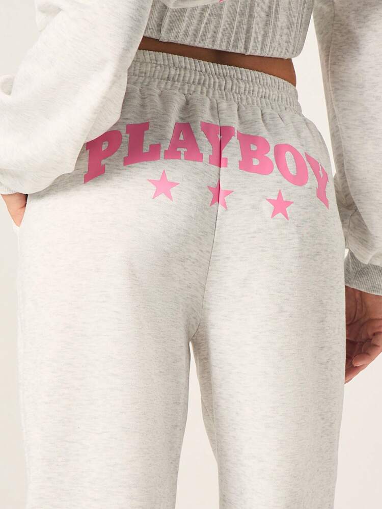 Missguided x Playboy Oversized Women's Bunny Logo Wide Leg Drawstring Sweatpants Comfortable Loose Fit Casual Joggers Everyday Loungewear Spring Fall