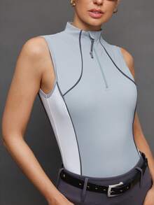 Activina Women's Casual Sports Half-Zip Sleeveless Equestrian Jacket - Grey - View 7