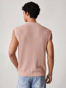 SWAVVY Áo vest dệt kim cài nút thời trang thường ngày dành cho nam - Hồng - Xem 2