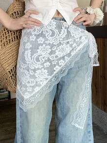 DAZY Women's Floral Lace Side Knot Fashionable Skirt - White - View 3