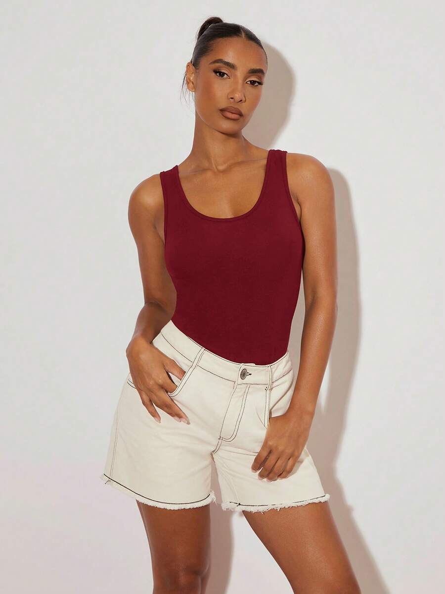 SHEIN BASICS 女士纯色圆领修身休闲背心