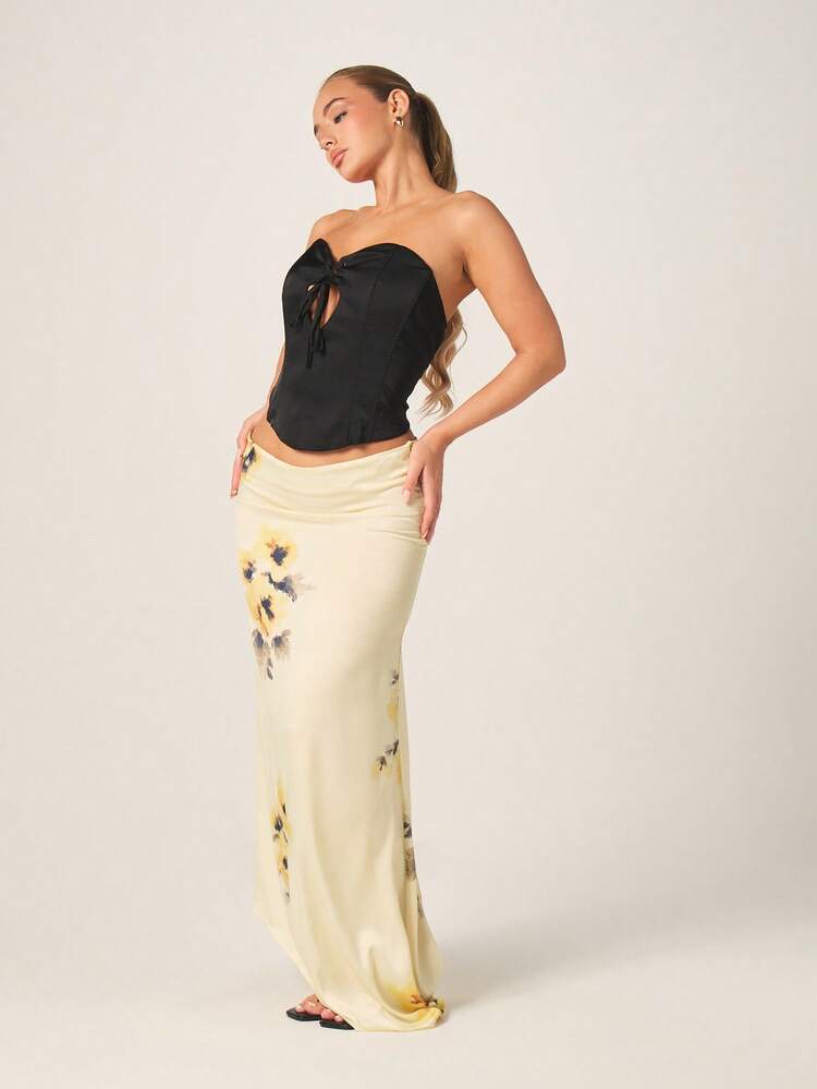 MISSGUIDED Gonna lunga asimmetrica con stampa floreale, vita alta, stile boho, con spacco laterale, adatta per primavera estate e vacanze