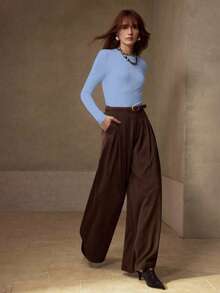 MOTF PREMIUM HIGH STRETCH SKIN-FRIENDLY SOLID COLOR ROUND NECK SLIM FIT FASHIONABLE LONG SLEEVE VERSATILE WOMEN'S BASE LAYER TOP - Blue - View 5