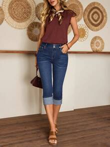 EMERY ROSE 女士时尚休闲七分牛仔裤 - 深色水洗藍 - 查看 5