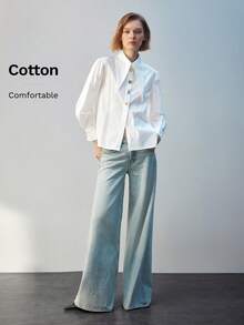 Maija Peak Collar Button Front Blouse Workwear,Long Sleeve Tops, - White - View 7