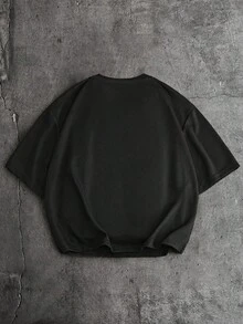 AXEPEAK Men's Contrast Graphic Print Casual Round Neck Short Sleeve T-Shirt, Summer - Black - View 2