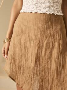 Aralina 女士褶皱雪纺纯色不对称下摆层叠飘逸棕色半身裙可爱外出沙滩裙派对度假夏季半身裙优雅正式奢华休闲斯德哥尔摩风格半身裙 - 棕色 - 查看 5