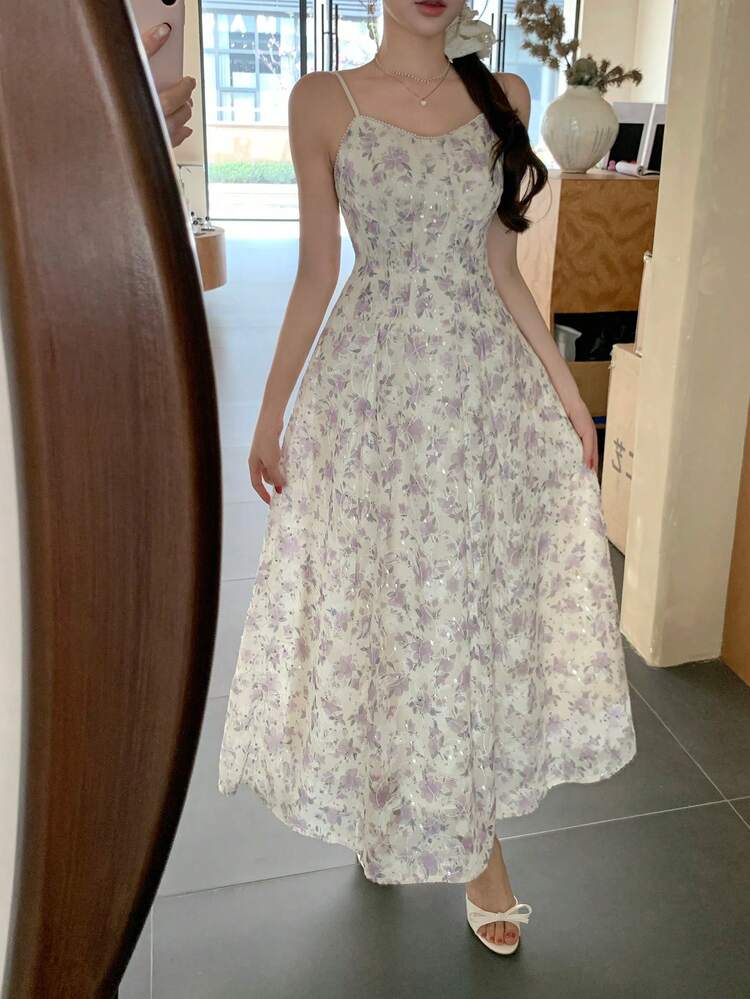 Women's Floral Print Spaghetti Strap Dress Summer Boho