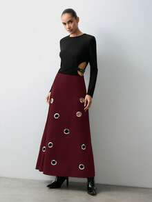 Maija Women's Minimalist Design Hollow-Out Breathable Long Dress, Fashionable For Summer - Burgundy - View 4