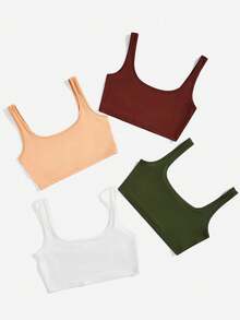 SHEIN BASICS 女士纯色U领宽肩带露脐休闲百搭背心，夏季 - 黃色 - 查看 7