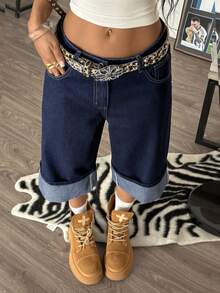 Muchica Women's Loose Fit Pocket Flare Cropped Jeans - Dark Wash - View 4