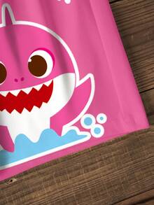 BABY SHARK X SHEIN 女童休闲卡通印花T恤短裤套装，夏季 - 白色 - 查看 3