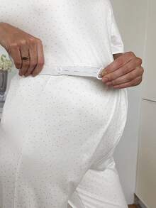 SHEIN 2件套孕妇休闲波点印花圆领落肩上衣和裤子套装，夏季 - 彩色 - 查看 9