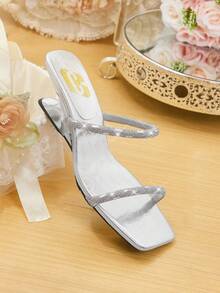 CUCCOO HITCHD Women's Elegant Square Toe High Heel Sandals, Summer - Silver - View 6