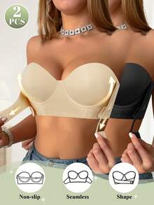 DesireSculpt 2pcs/Set Women's Underwire Front Closure Half Cup Push Up Bras - Multicolor - View 1