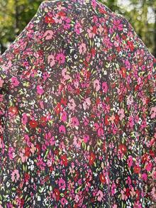 SHEIN 孕妇碎花甜心领荷叶边褶皱露背连衣裙，夏季度假风 - 彩色 - 查看 6