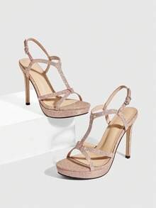 CUCCOO SZL Women's Buckle Design Fashionable Elegant High Heel Waterproof Platform Sandals - Rose Gold - View 8