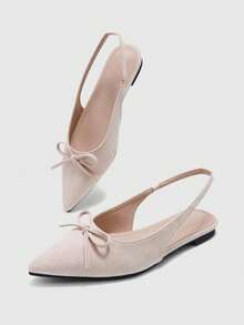 CUCCOO BIZCHIC Women's Flat Mule Shoes, Almond Suede Pointed Toe With Ankle Strap, Bow Decor, Gentle Sweet Fairy Style, Soft Bottom Comfortable Commuter Shoes - Apricot - View 4