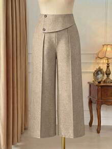 Rometta European & American Style Simple Button Closure Women's Suit Pants, Minimalist Fashion Suitable For Summer Graduation,Back To School,Teacher Outfits For Women Winter Fall Autumn - Brown - View 2