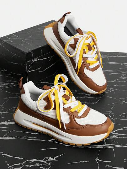 Vate Women Breathable Cushioned Platform Sneakers Colorblock Lace-Up Chunky Sole Walking Shoes Casual Sport Style For Daily Wear Travel Spring Summer White Mesh Athletic Shoes