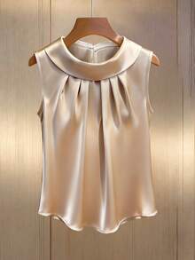 GlowEve Apricot Pleated Collar Elegant Women Blouse - Apricot - View 3