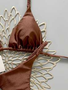 Swim Vcay 2026春夏棕色编织吊带露背侧拼接高衩比基尼泳裤女士度假泳装两件套 - 棕色 - 查看 5