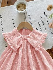 SHEIN LMoss Kids Robe d'été mignonne pour bébé fille avec col Peter Pan brodé de fleurs, couleur abricot - Rose bonbon - Voir 7
