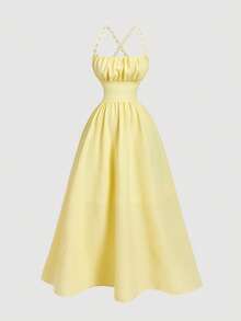 SHEIN MOD Đầm nữ mùa hè dáng suông, thắt eo, thích hợp cho kỳ nghỉ. - Màu vàng - Xem 3