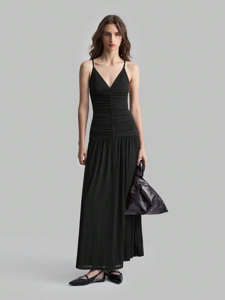 Women's Sleeveless Pleated Dress, Elegant Long Dress For Ladies, Suitable For Beach, Party, Business Casual, Spring/Summer