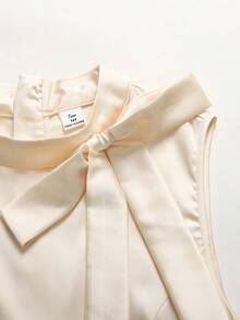 少女优雅派对夏季纯色无袖蝴蝶结装饰连衣裙 - 杏色 - 查看 2