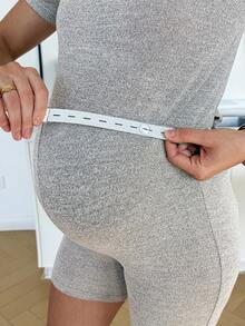 Slowluna Bộ đồ bầu 2 món kiểu dáng tối giản, tay ngắn xẻ tà và quần short, thích hợp cho mùa hè. - Xám - Xem 7