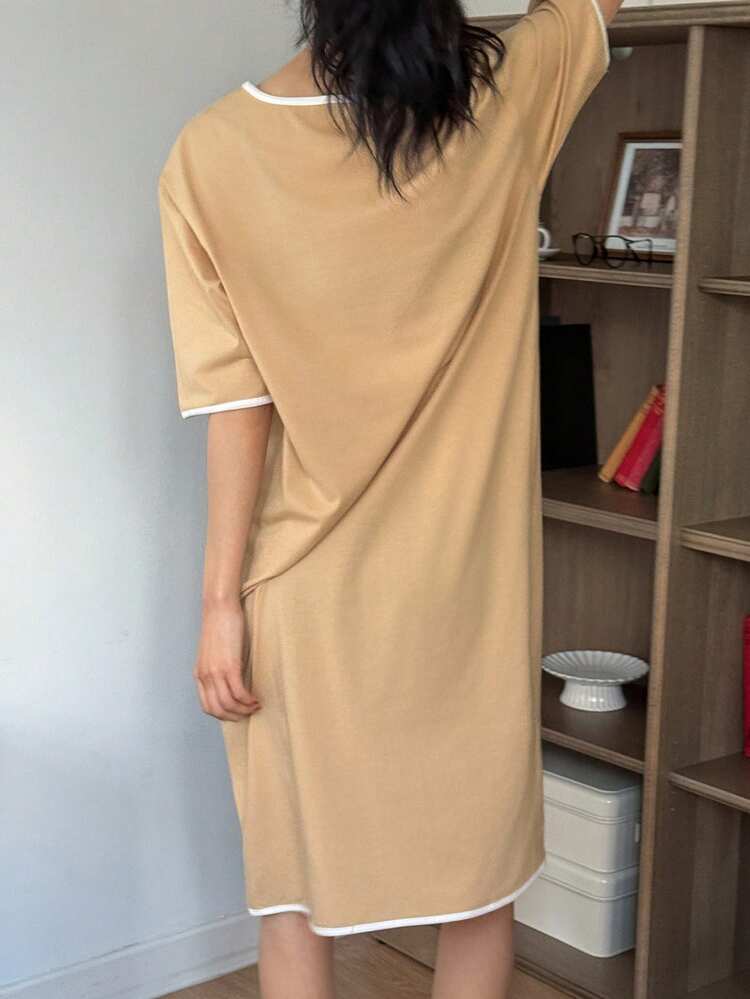 Minimalist Contrast Trim Loose Knit Women Loungewear Dress