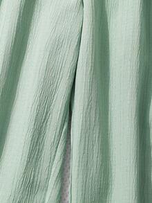 Tween GirlsTextured Vertical Striped Black Loose Button Pants - Green - View 8