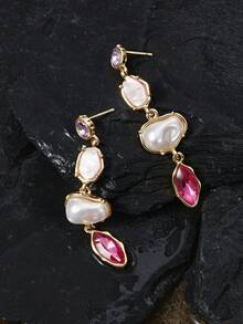 Opalesca 女士耳环，高级/优雅/经典/日常佩戴/简约，珍珠/水晶，适合妈妈/女士/女孩/母亲，夏季/海滩/舞会/派对/假日/度假/订婚/结婚/承诺/新娘，大地色系 - 彩色 - 查看 3