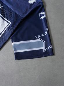 PAVTROS Kaos Pria Polos Kontras Leher V Lengan Pendek dengan Cetakan Angka Gaya Jersey Basket Kasual - Biru - View 4