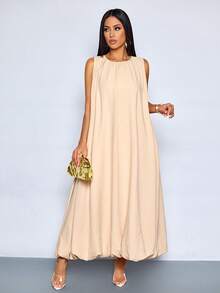 SOLERSUN 女士优雅时尚无袖宽松飘逸灯笼长裙，适合日常休闲及度假穿着，也适合约会、派对、情人节、生日等场合。 - 杏色 - 查看 5