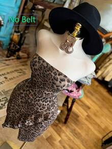 INAWLY 女士时尚豹纹抹胸迷你连衣裙（不含腰带） - 彩色 - 查看 4