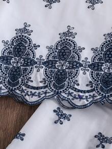 Tween Girl Floral Hollow-Out Embroidery Round Neck Camisole And Wide-Leg Pants Casual Suit - Black and White - View 8