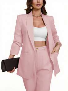 Aveloria Modichic Women's Minimalist Elegant Commuter Shawl Collar Double-Breasted Blazer - Pink - View 1