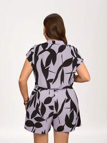 Comfylo Bộ jumpsuit mùa hè cỡ lớn phong cách boho với họa tiết hình học bất đối xứng dành cho nữ, Trang phục mùa hè cho nữ, Bộ đồ liền thân thường ngày cho nữ, Áo liền quần cho nữ, Bộ đồ liền thân mùa hè thường ngày cho nữ, Trang phục mùa hè xuân cho nữ, Váy - Màu Lilac Tím - Xem 2