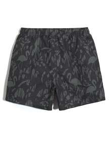 Horizaway 男士沙滩度假火烈鸟印花抽绳泳裤 男士沙滩装灰色泳裤 男士抽绳迷彩泳裤 - 黑色 - 查看 5