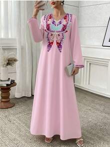 Al Najma Casual Modest Arabic Style Dress - Multicolor - View 2