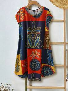 EMERY ROSE 大码女装夏季度假沙滩印花蝙蝠袖连衣裙，春季女装，复活节女装，外出装，度假装，碎花连衣裙，春季女装，度假装，春季连衣裙，拼接连衣裙，图案连衣裙，束腰连衣裙，印花连衣裙，夏季连衣裙，日式连衣裙，丝绸连衣裙，图案女装，休闲连衣裙，夏季新款女装，休闲女装，100% 女装，女装缝纫图样，女装夏季连衣裙，女装连衣裙批发，Zanzea 女装 - 彩色 - 查看 7