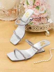 CUCCOO HITCHD Women's Elegant Square Toe High Heel Sandals, Summer - Silver - View 1