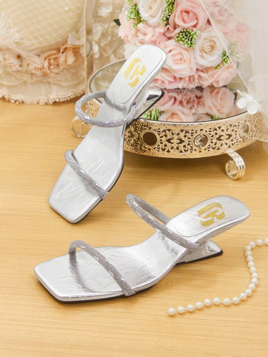 CUCCOO HITCHD Women's Elegant Square Toe High Heel Sandals, Summer - Silver - View 1