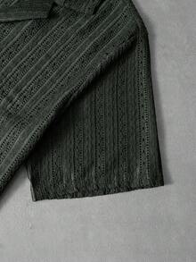PAVTROS 2 pezzi/set Camicia con bottoni e pantaloncini tinta unita da uomo, abbigliamento casual da marito per vacanze, adatto per vacanze, spiaggia, tempo libero quotidiano, set casual a maglia estivo da uomo in due pezzi, set casual da resort in lino da uomo, completo da passeggio in lino da uomo per vacanze - Verde militare - Visualizzare 9