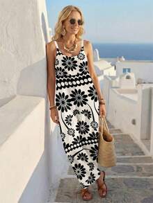 EMERY ROSE Bộ jumpsuit không tay dáng rộng thoải mái, tối giản, phong cách bohemian, thanh lịch, cổ điển, lãng mạn, in hoa, thích hợp cho nữ, phù hợp cho mùa xuân/hè. - Nhiều màu - Xem 4